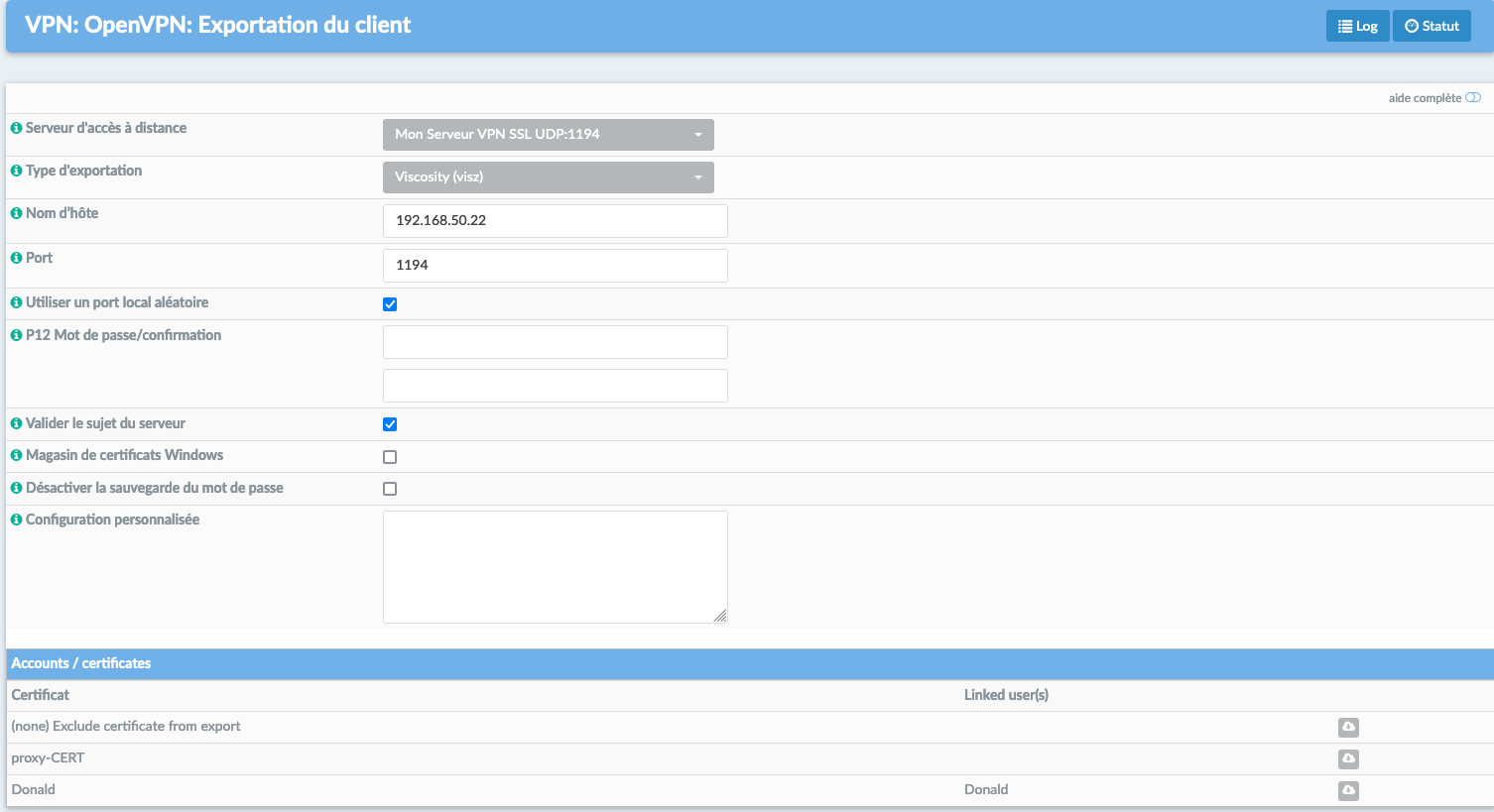 Options multi-facteurs dans exportation du client.
